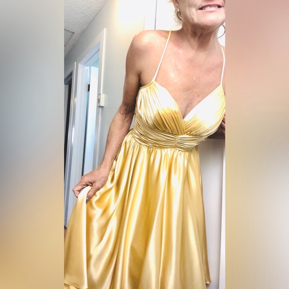 NWT Silk Marc Bouwer Glam it! Designer Retro Gold Gown Midi Dress